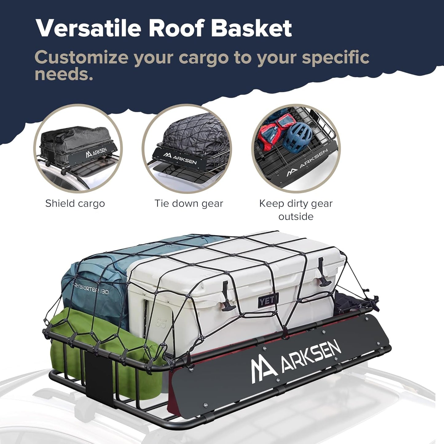 ARKSEN 30 x 50 x 6 Inch Universal Extra Wide 150LB Heavy Duty Roof Rack Cargo with Extension Car Top Luggage Holder Carrier Basket for SUV, Truck, & Car Steel Construction