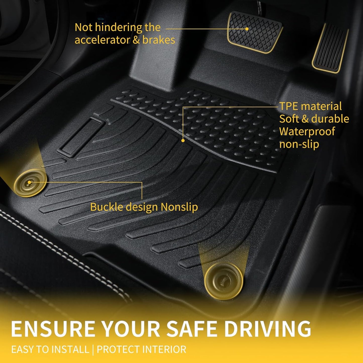 GINOWY-Floor Mats for Nissan Pathfinder 2022-2025 (7 Passenger), TPE Rubber All Weather Mats Pathfinder 1st 2nd 3rd Row Custom Fit Waterproof All Season Car Accessories Black