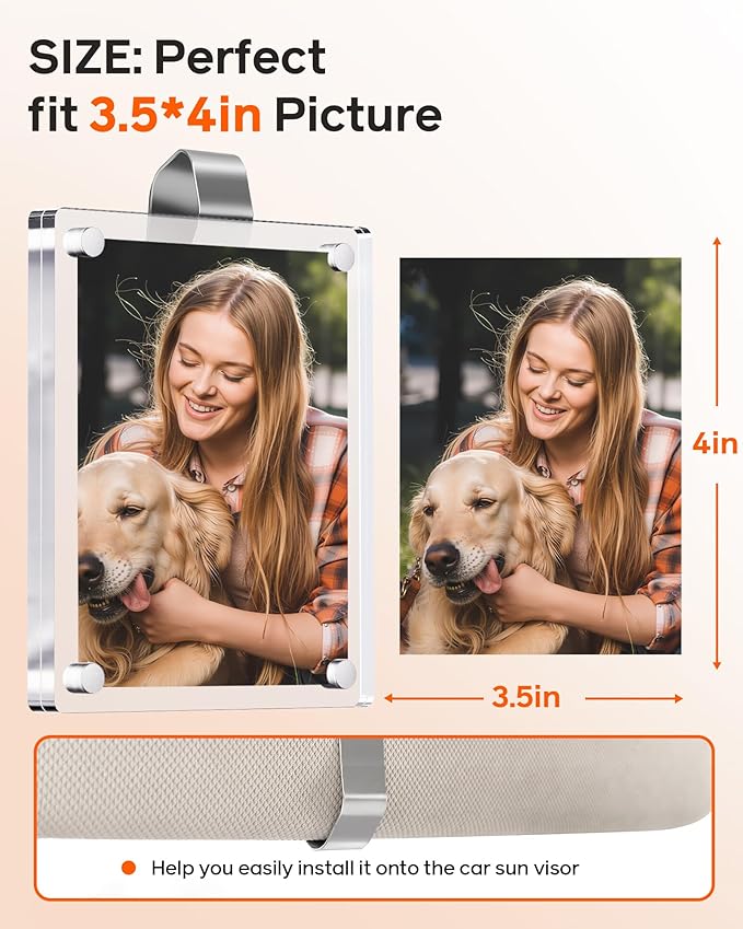 2Pcs Large Magnetic Car Visor Photo Holder - Strong Clip-On Frames for 3.5"x4.4" Photos - Durable Acrylic Visor Clip Photo Frame for Family & Pets - Secure Photo Car Visor Clip Accessories Gift