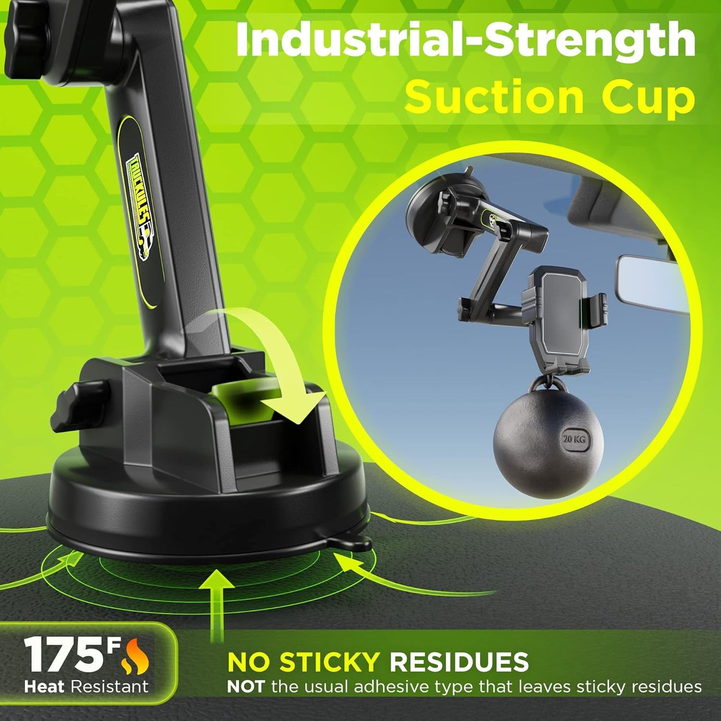 Phone Mount for Truck Phone Holder for Truck - Heavy Duty Super Suction Cup, Mobile Device Holder for Dashboard Window 16.9 inch Long Arm & Stable, iPhone & Samsung Compatible, Big Rig Trucker, Gray