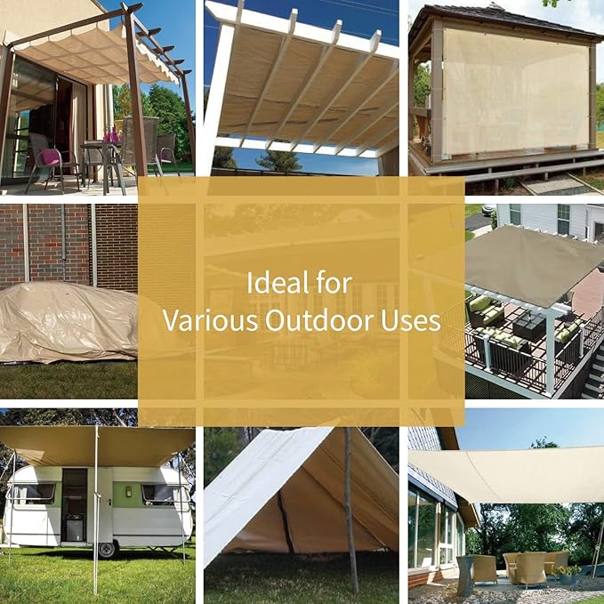 GUARD SHIELD Beige Tarp Heavy Duty Waterproof 12x12 Feet Outdoor Poly Tarps Cover Square Thick UV Resistant Canopy Tarpaulin with Grommets 10mil