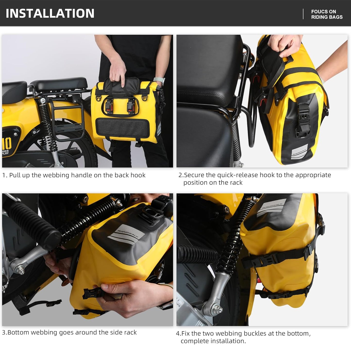 Rhinowalk Motorcycle Saddlebags, Waterproof Quick Release 15L Single Side Hanging Bag Motorcycle Accessories