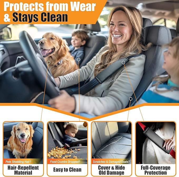 kingphenix 2PCs Memory Foam Leather Car Seat Covers, Breathable 4D Mesh, Easy Install Automotive Seat Protectors, Airbag Compatible, Universal Fit for Cars, Trucks, Vans, SUV - Red