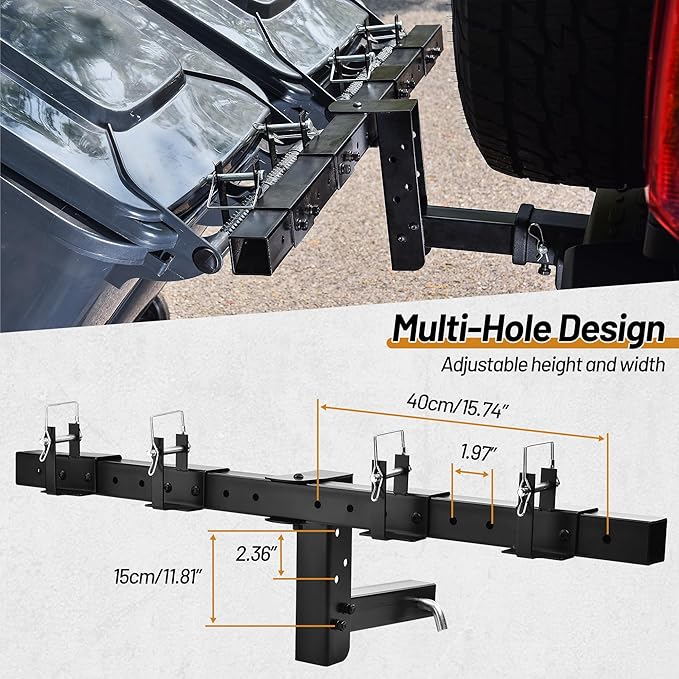 Heavy-Duty Dual Trash Can Hauler - Wheeled Garbage Can Towing Hitch Carrier with 2" Receiver - Effortless Outdoor Trash Transport