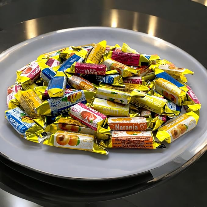 Vienna Fruit Filled Hard Candy-1.5 lbs Delicious and Flavorful Gourmet Peach, Orange, Strawberry, Pineapple, and Lemon Fruit Fillrd Hard Candies-Individually Wrapped for Freshness -Assorted Hard Candy With A Soft Chewy Center Delight(24 oz)