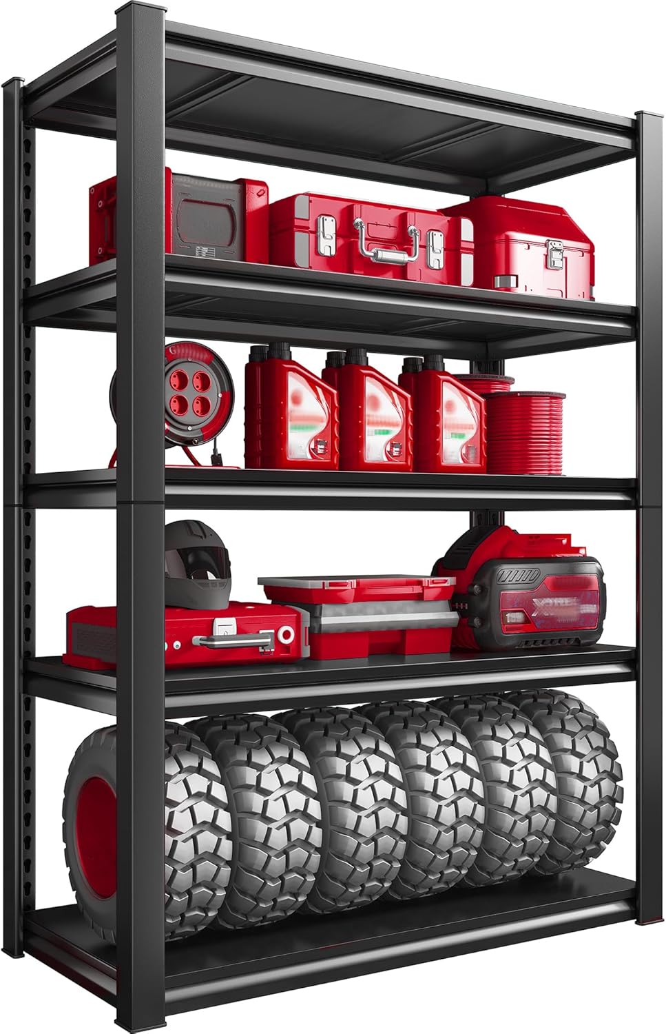 Raybee Storage Shelves 2000LBS Garage Shelving Heavy Duty, 5-Tier Adjustable Garage Shelves, Metal Shelving for Garage, Basement, Warehouse, Pantry, 72" H x 31.5" W x 16.5" D, Black