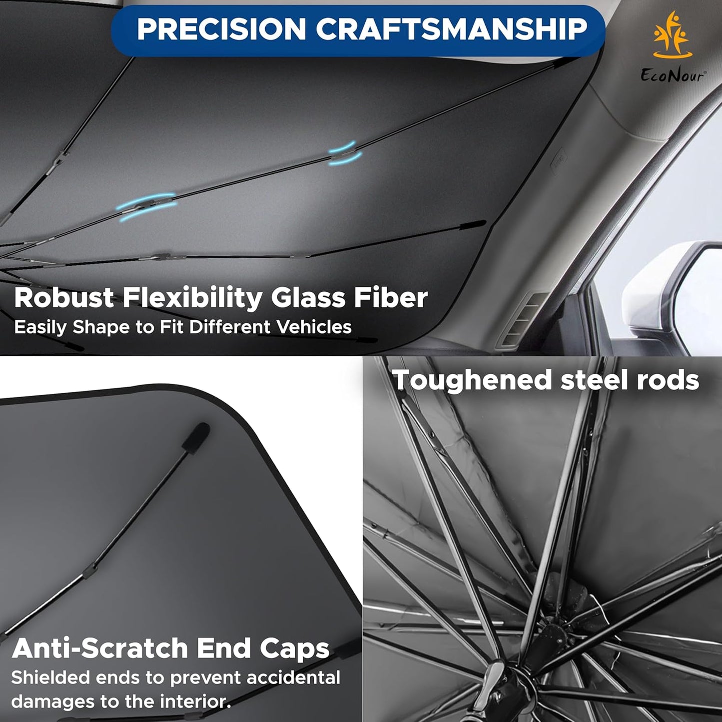 EcoNour Car Umbrella Windshield Sun Shade | Foldable UV Blocker Sun Shade | Polarized Car Sun Visor for SUV, Sedan, Truck | Umbrella Sun Shade Cover for Front Baby Window Shades