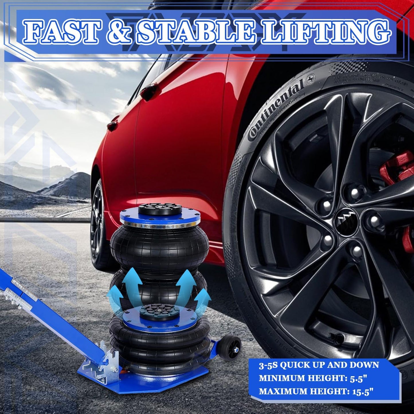 5T Triple Bag Air Jack 11000lbs Pneumatic Jack 3s Fast Lift Up 16in Airbag Jack with Adjustable Long Handle Heavy Duty Triple Air Bag Jack Lift for Cars Garage (Blue)