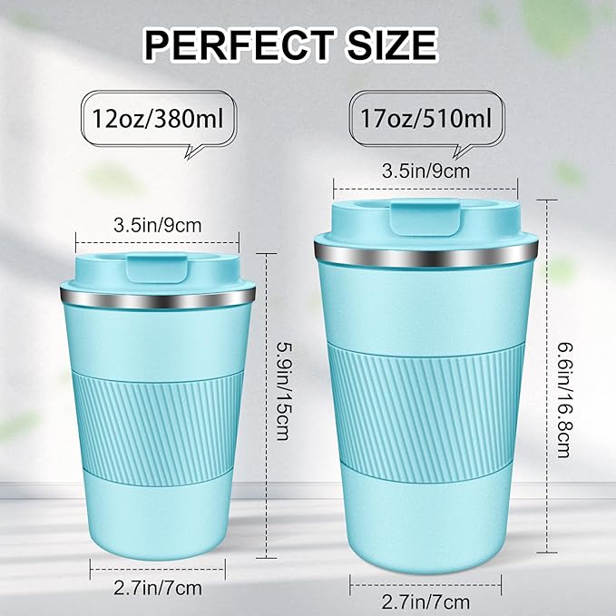Coffee Travel Mug 12oz Insulated Coffee Mug with Lid Portable Spill-Proof Coffee Travel Mug No Handle Reusable Stainless Steel Mug Keeps Cold and Hot Suitable for Car, Daily, Travel and Gifts