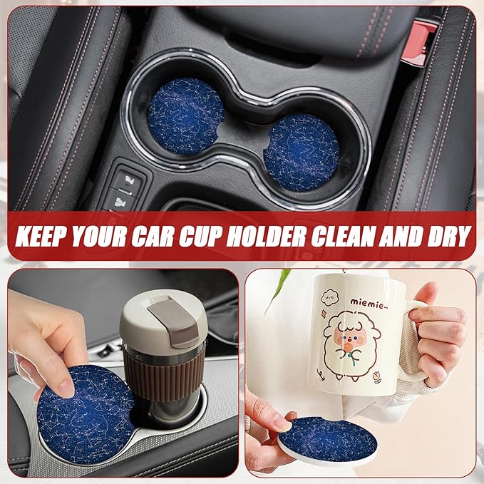 Blue Star Map Car Coasters for Cup Holders,Starry Night Sky Absorbent Ceramic Car Coaster Car Cup Holder Coaster Car Accessories for Women Men (2 Pack)