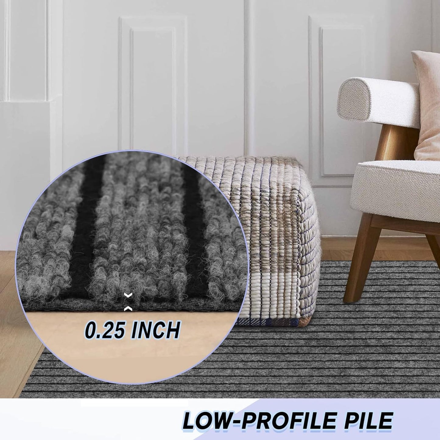 Custom Size Backed Non-Slip Area Rugs Runner, Easy Clean, Waterproof Runner Rugs for Hallway Entryway, Kitchen, Laundry, 2FT x 58FT, Gray Stripe