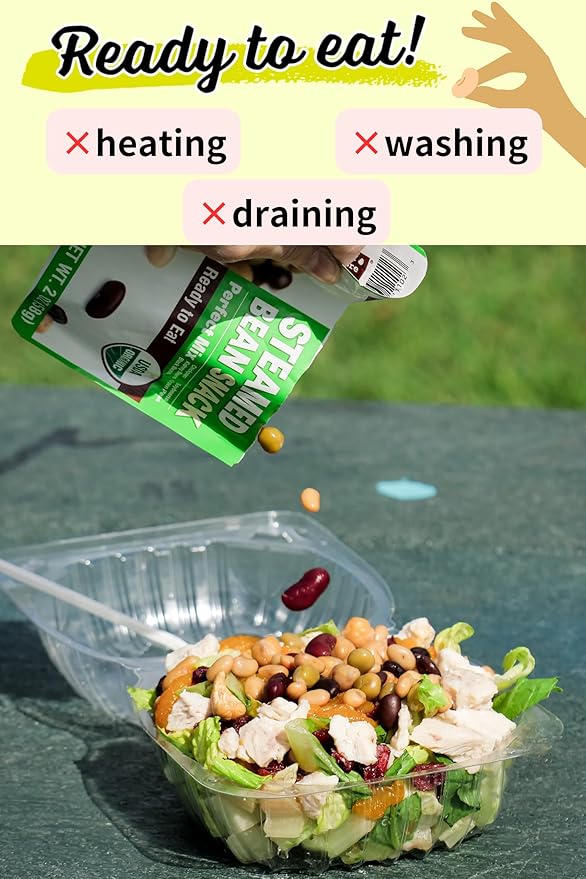 【Eat More Beans】Organic Fully Cooked Perfect Beans - Economy Pack, USDA Vegan Vegetarian Healthy Food- Variety of Organic Edamame, Chickpea, Black Beans, Green Peas, Kidney Beans (12 Packs, 5 oz)