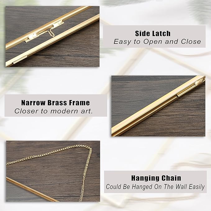 JUXYES 2 Pack Wall Hanging Business License Frame Brass License Certificate Display Frame, Double Glass Floating Diploma Frames, Wall Mount Golden Graduation Frames for 4x9 and 3.5x8.5 Certificate Business Licenses