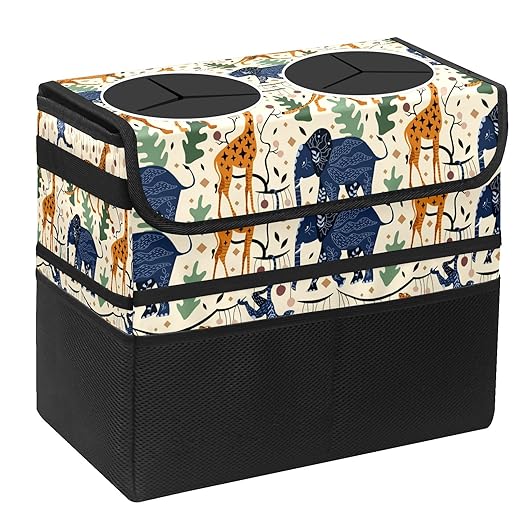 Car Trash Can Giraffe Animals Large Storage Garbage Can with Lid Hanging for Back Seat Leakproof Automotive Vehicle Trash Bin