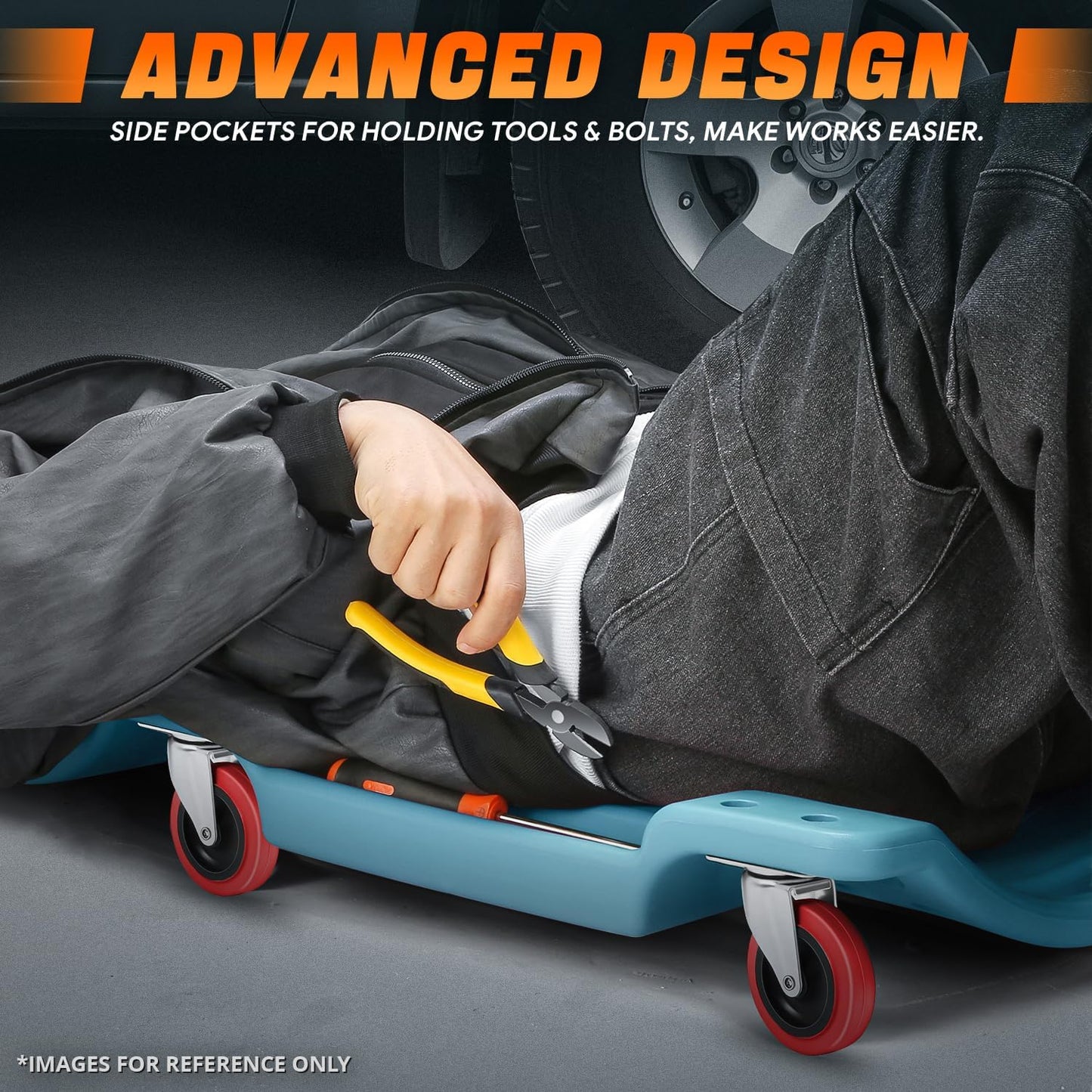 DNA MOTORING 36" L X 17" W x 4.25" H Vehicle Repair Low Profile Automotive Creeper w/Padded Headrest, Tiffany Blue, TOOLS-00201-TB