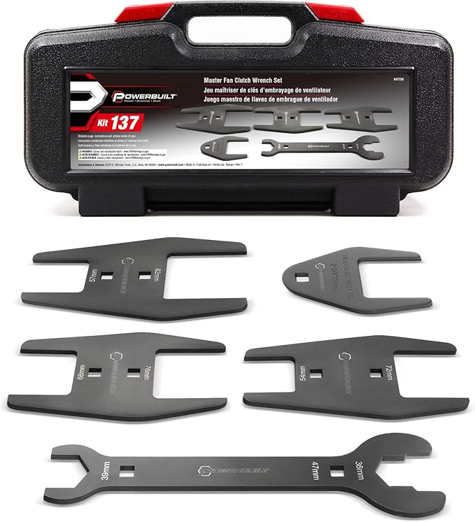 Powerbuilt Master Fan Clutch Wrench Set, Remove and Install Tools for AC Clutches, Air Conditioning System Components, Pulley Holing Tool, Storage Case - 647759