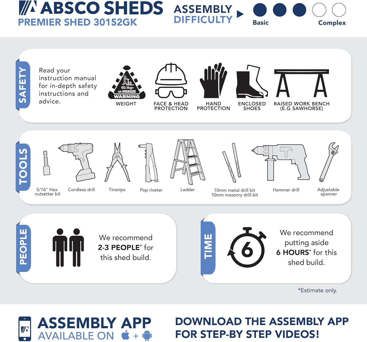 Absco Premier Storage Sheds, 10'x5' Metal Garage, DIY Backyard Shed, Utility Tool Storage, Weather & Wind Resistant Aluminum Panels & Steel Frame, Maintenance-Free, 12 Year Warranty, Monument Gray