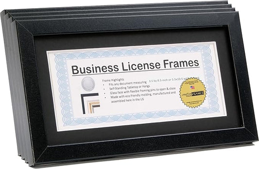 Creative Picture Frames 4-6X11Bk-B Black Business License Certificate Frames For Professionals 3.5 By 8.5 Inch Self Standing Easel