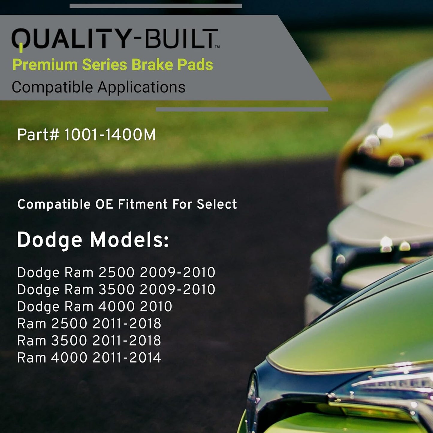 Premium Semi-Metallic Rear Brake Pads (1001-1400M) Compatible with Dodge Ram 2500 2010-2009, Ram 3500 2010-2009, Ram 4000 2010, Ram 2500 2018-2011, 3500 2018-2011, 4000 2014-2011