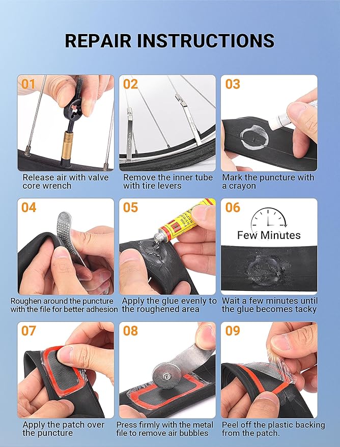 Bike Tire Repair Kit, Bicycle Inner Tube Puncture Patch Kit with 30 PCS Patches for Bikes & 3 PCS Stainless Steel Tire Levers