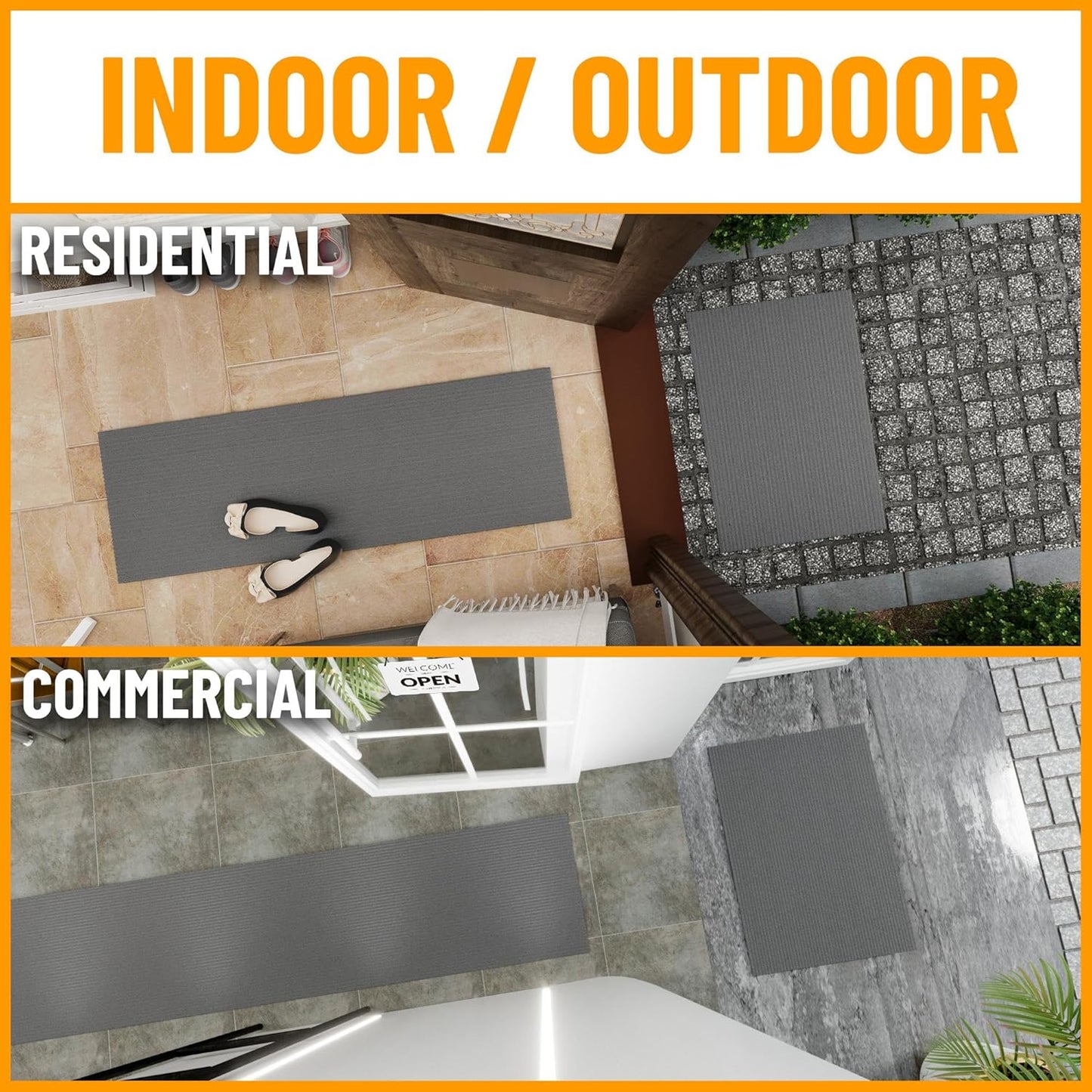 Ottomanson 2'7" x 12' Hallway Runner with Scraper Pile - Extra Durable Non-Slip Rug Mat for Indoor & Outdoor Use - Ideal for Kitchen, Entryway & Garage - High-Traffic Carpet, Gray