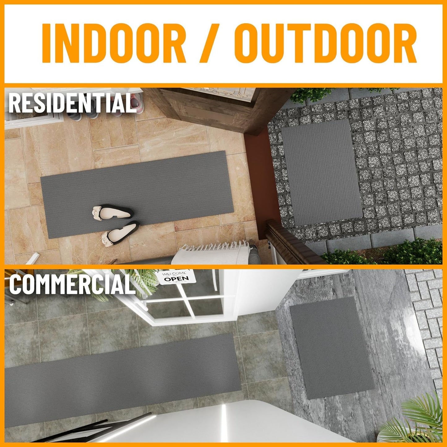 Ottomanson 2'7" x 11' Hallway Runner with Scraper Pile - Extra Durable Non-Slip Rug Mat for Indoor & Outdoor Use - Ideal for Kitchen, Entryway & Garage - High-Traffic Carpet, Gray