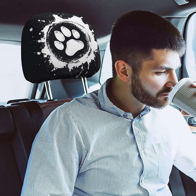 Dujiea 2 Pack Dog Paw Car Headrest Covers, Universal Soft Car Seat Head Rest Cover Protector, Vehicle Accessories Fabric Headrest Cover for Cars Vans Trucks