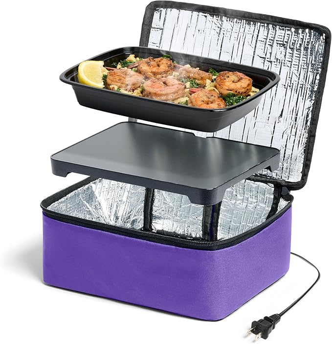 HOTLOGIC Mini Heated Lunch Box - Portable Electric Food Warmer for Men and Women - Great for Work, Office, and Construction - Cook, Reheat, and Eat on the Go - 120V - Purple