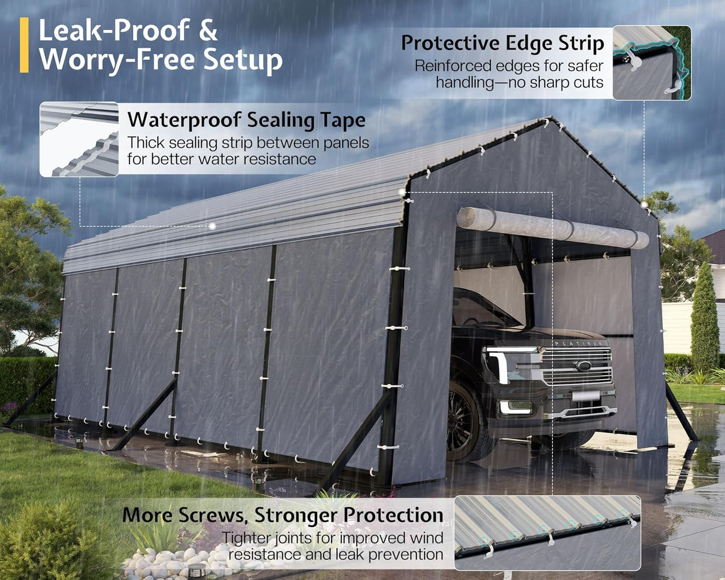 Jocisland 12x20x10.5 FT Metal Carport - Removable Waterproof Sidewalls, Heavy Duty Outdoor Carport with Upgraded Steel Reinforcements for All-Weather, Car Canopy for Car, Boat, Equipment Storage