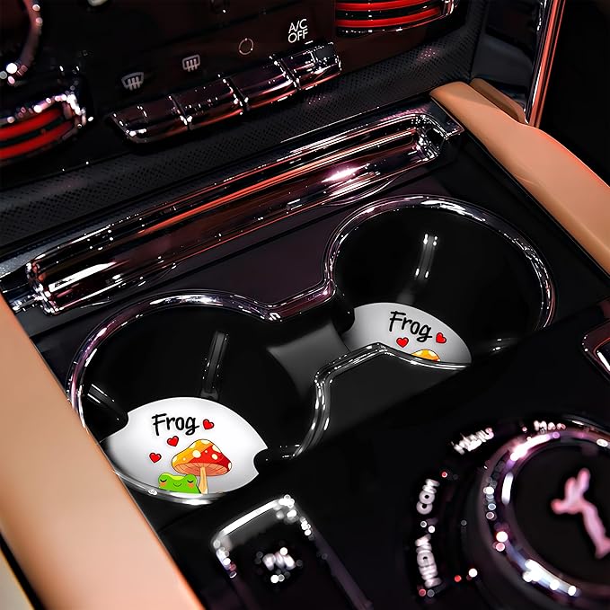 2 Pack Frog Car Cup Holder Coaster, Cute Car Interior Accessories Drink Coaster for Women & Men, Frog Lovers Themed Gifts Stuff Accessories Things Merchandise Items!