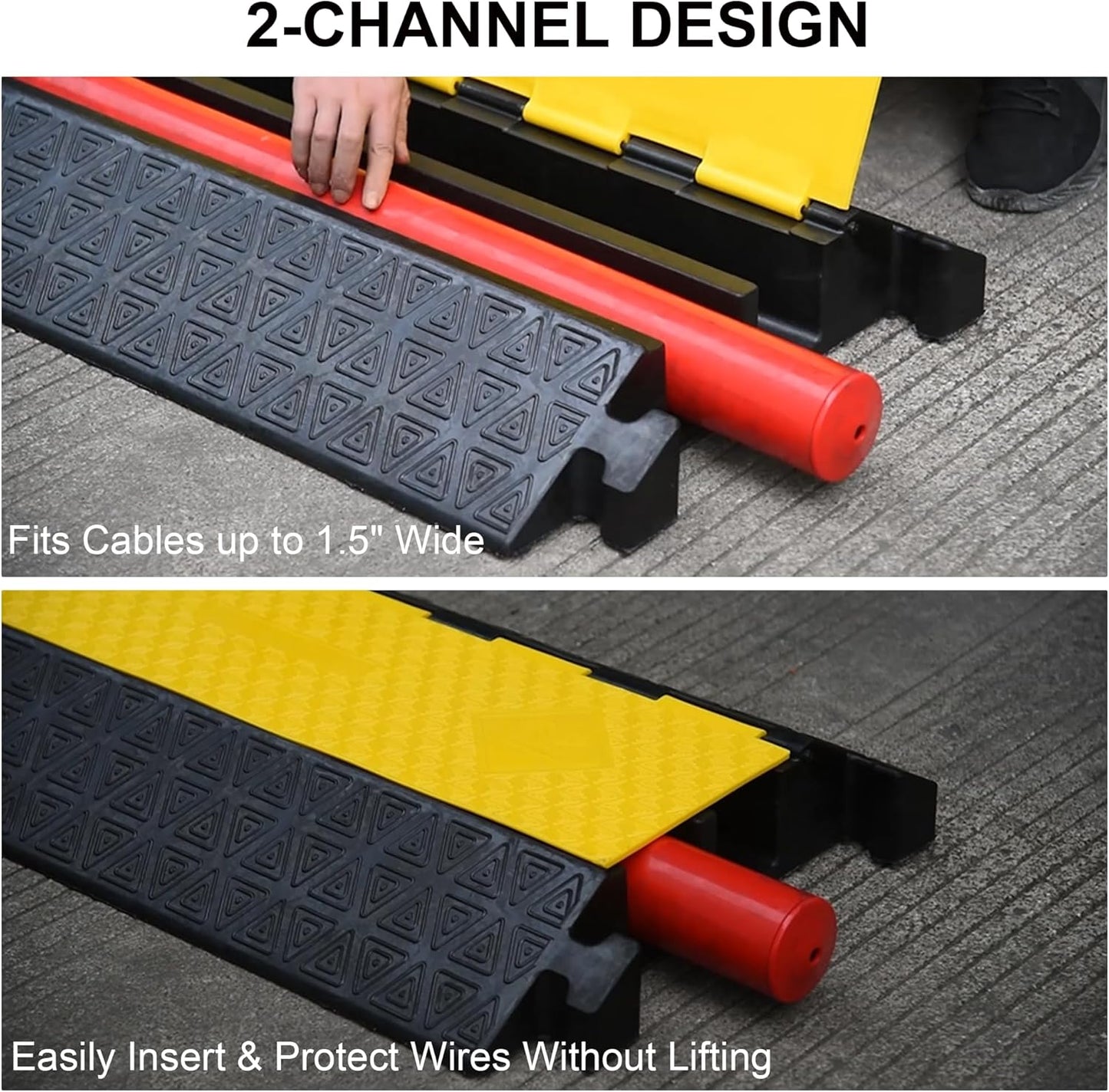 Heavy-Duty Rubber Cable Protector Ramp (1-Pack) - 2-Channel Floor Cord Cover for Driveway, Warehouse, Events - 22,000 lbs Load Capacity - Indoor & Outdoor Use - Cable Speed Bump for Hoses, Cables