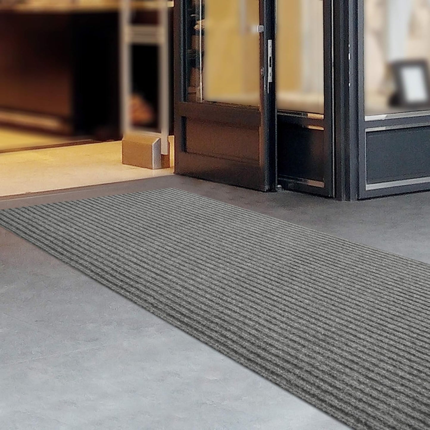 iCustomRug Spartan Weather Warrior Indoor/Outdoor Utility Ribbed Carpet Runner with Non-Slip Thermoplastic Rubber Backing, 3ft X 44ft in Grey