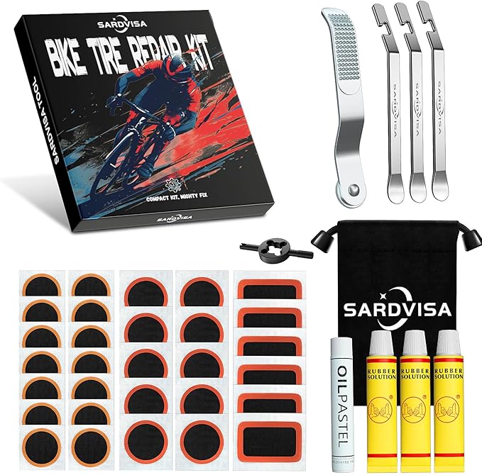 Bike Tire Repair Kit, Bicycle Inner Tube Puncture Patch Kit with 30 PCS Patches for Bikes & 3 PCS Stainless Steel Tire Levers
