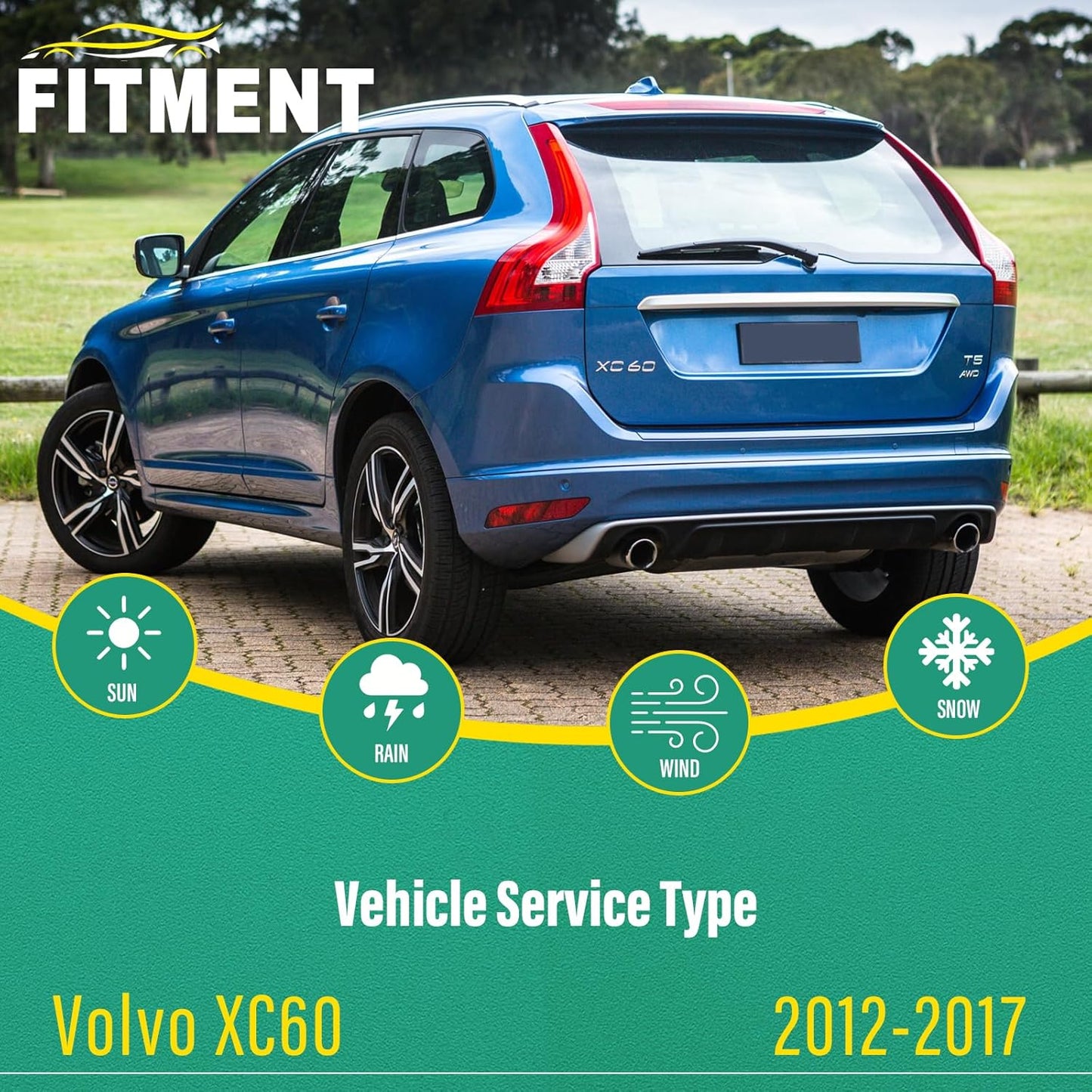 26" 20" 14" Windshield Wiper Blades Replacement for Volvo XC60 2012 2013 2014 2015 2016 2017 Premium All Weather Front Rear Wipers Set - OEM Quality (Pack of 3)