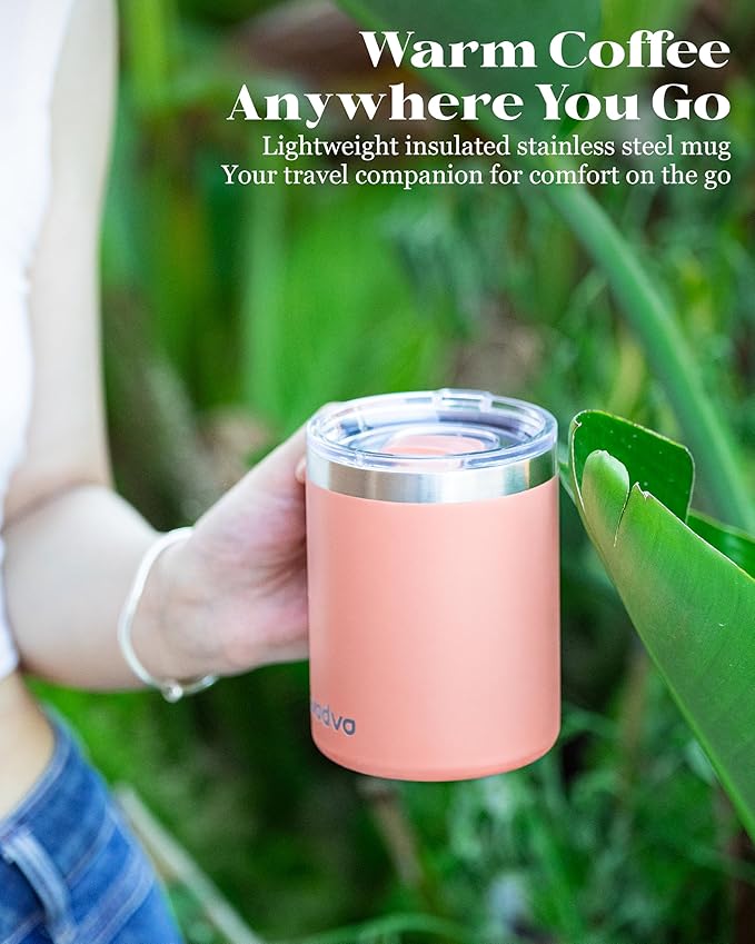12oz Insulated Coffee Mug with Lid – Includes Two Lids, Stainless Steel Coffee Travel Mug with Handle, Double Wall Vacuum Insulated Camping Mug for Home, Office & Outdoor, Orange
