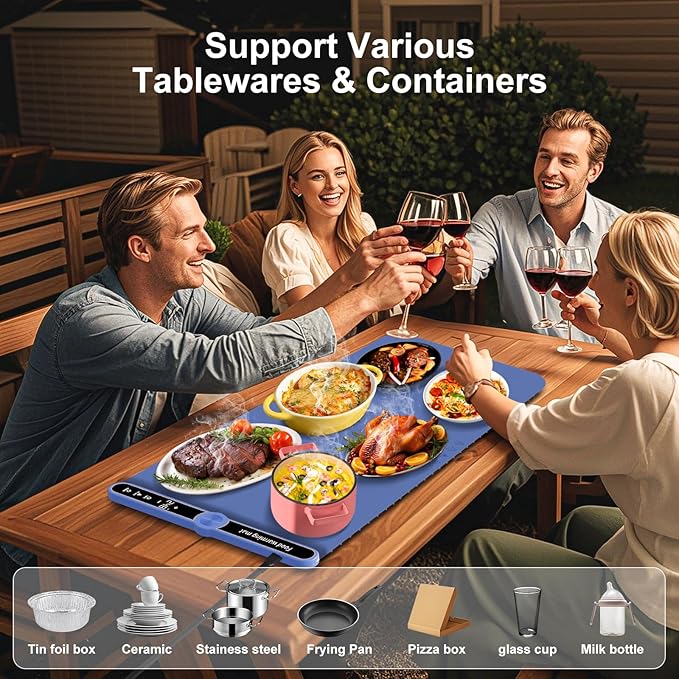 Electric Silicone Food Warmers for Parties Buffet 40”X15” Extra Large Food Warming Mat Keep Food Warm Last 18H Even Heating 104F to 248F with Child Lock Easy Clean/Storage