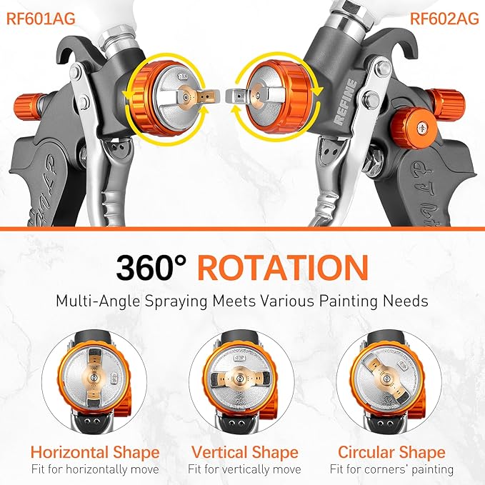 REFINE HVLP Air Gravity Spray Gun Sets, 2-Spray Paint Gun, 1.0mm 100ml & 1.4/1.7mm 600ml Auto Paint Sprayer Gun with Air Regulator for Car Paint, Primer, Topcoat & Touch-Up, Furniture, House Painting.