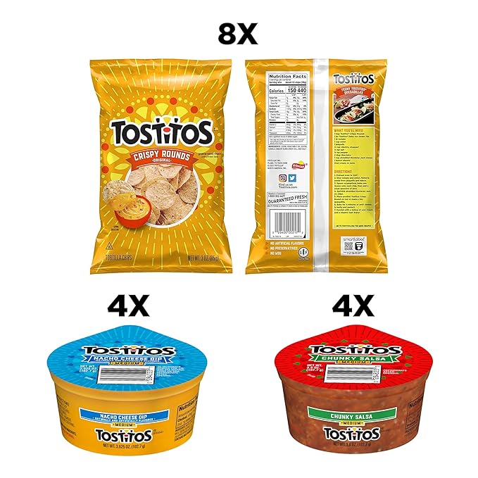 Tostitos Tortilla Chips Chip & Salsa Pack, 3oz Tostitos Crispy Rounds & 3.8oz Medium Salsa (16 count)