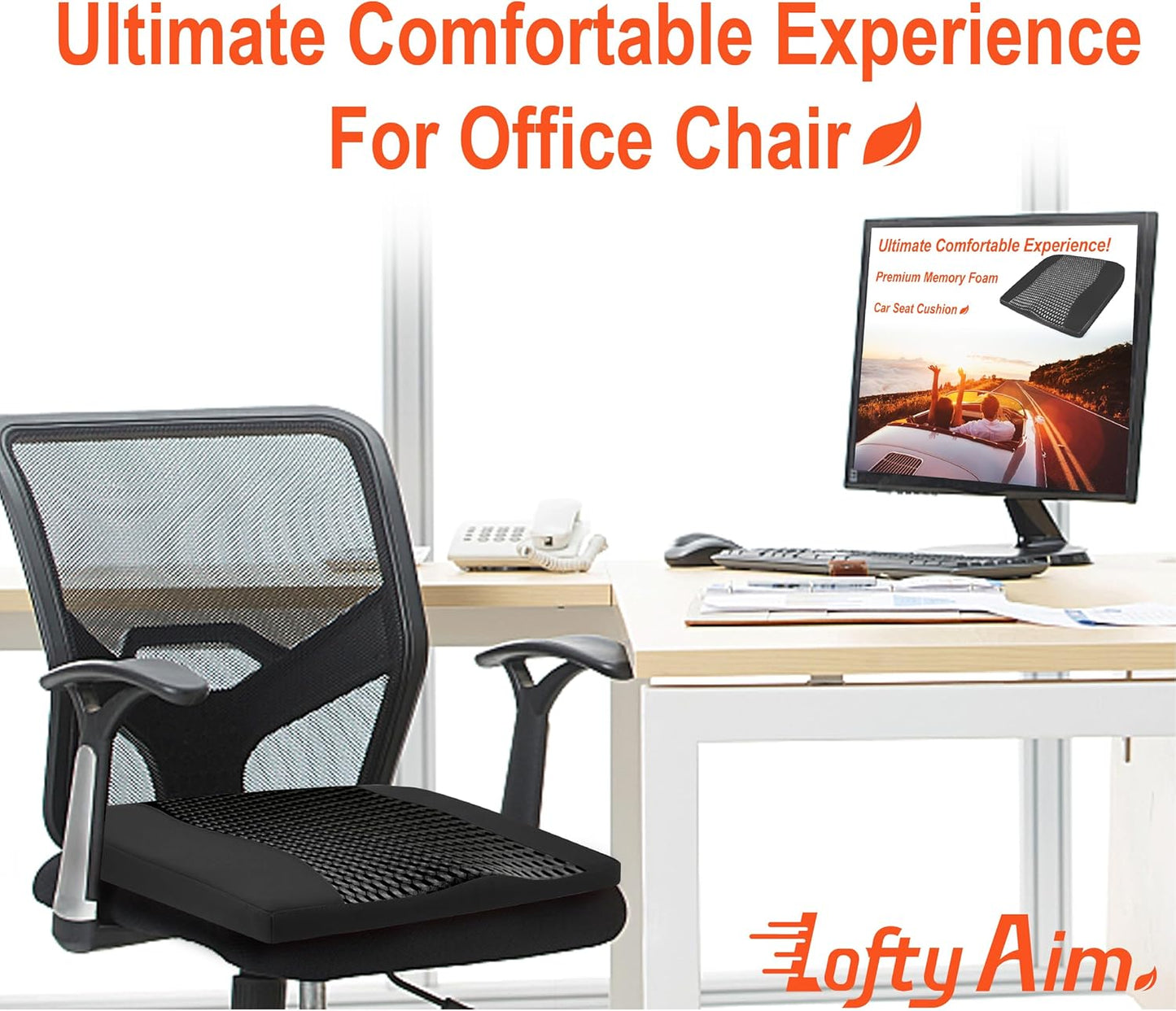 Car Seat Cushion, Comfort Memory Foam Car Cushions for Driving - Sciatica & Lower Back Pain Relief, Driver Seat Pillow for Auto, Office Chair, Wheelchair - 4D Mesh Black