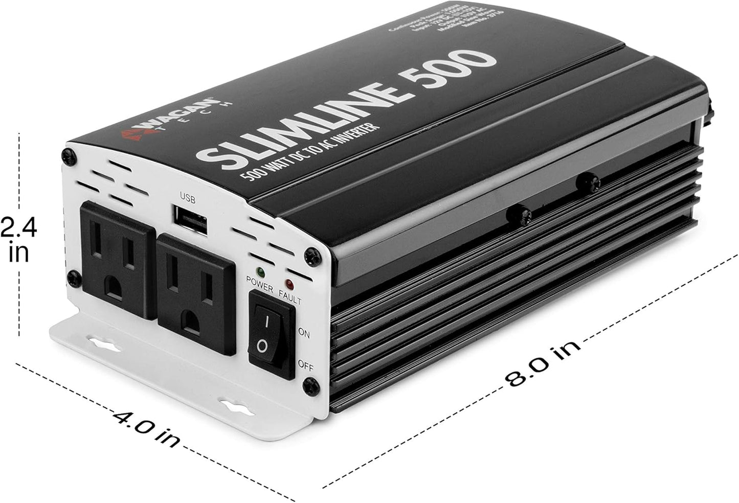 Wagan 3716 500W Slim Line AC to DC Inverter 500W TrueRated 1000W Surge Power Inverter