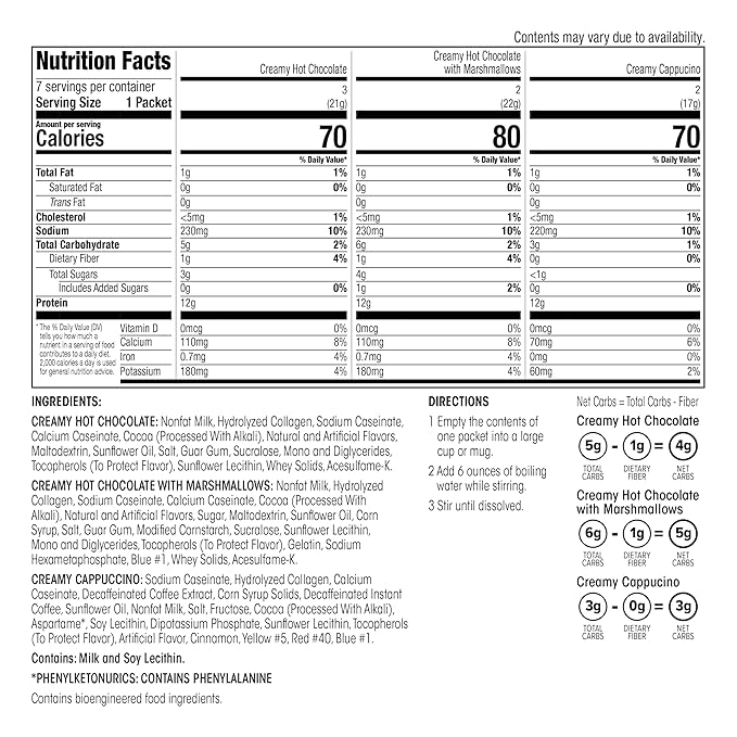 Wonderslim Protein Hot Drink, Variety Pack, Low Sugar, Low Carb, Keto Friendly & Gluten Free (7ct)