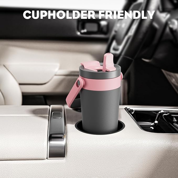 16 oz Insulated Coffee Mug for Travel: 2-in-1 Straw Flip Lid, Keep Cold 24H, Fit in Car Cupholder, Leakproof, Stainless Steel Coffee Tumbler with Handle for Work, Outdoor, Gifts and Home (Midnight)