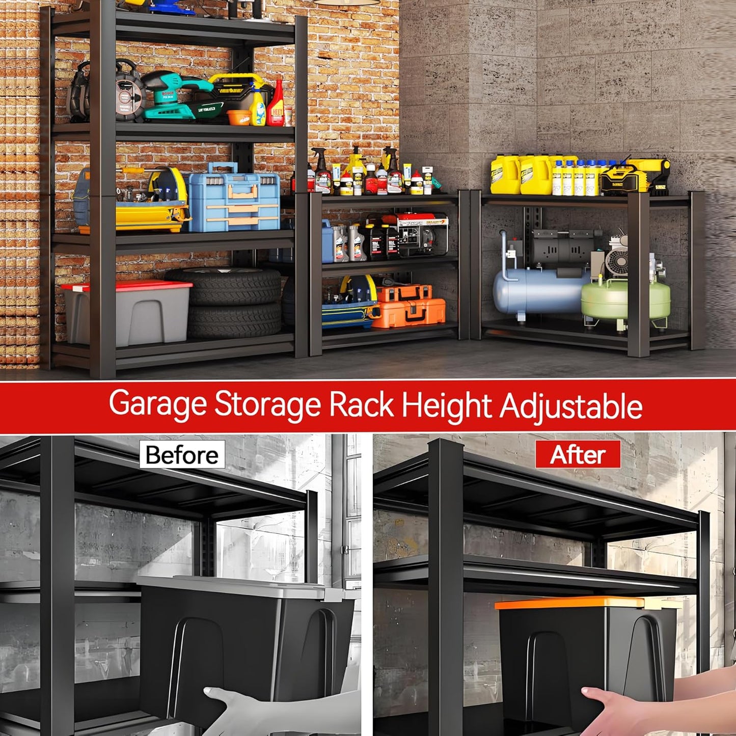 Metal Garage Shelving Unit, Heavy Duty Adjustable Storage Rack, Steel Shelving,2000 lbs Capacity, Industrial Shelves for Heavy Tools and Equipment (4-Tier 59" H x 32" W x 14" D)