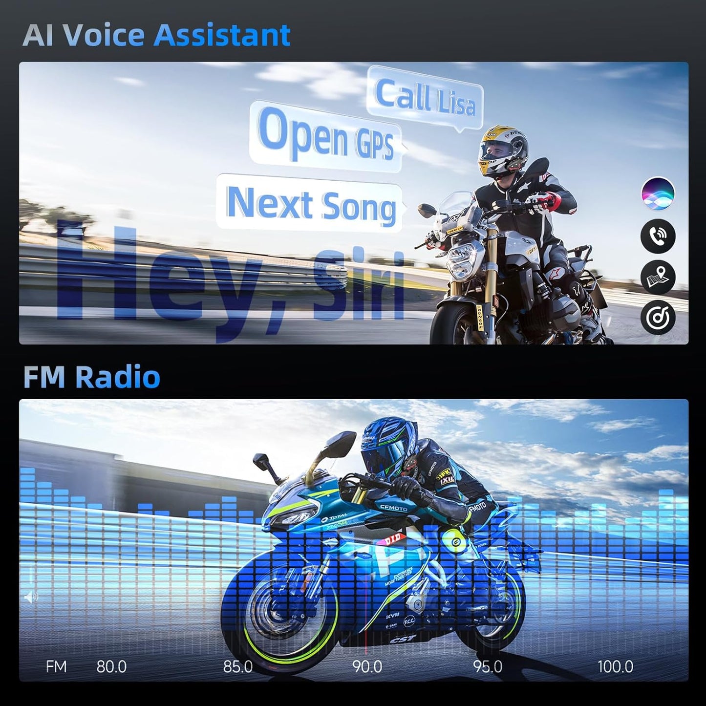 Moman Motorcycle Intercom Headset, CP-S 8 Riders 2000M Group Helmet Communication System, Universal Pairing with HiFi Noise Cancellation Music Share FM Radio Helmet Group Communicator for Motorbike