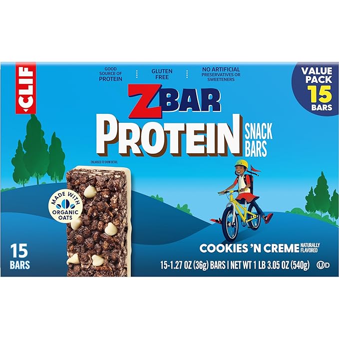 Zbar Protein - Cookies 'N Creme - Crispy Snack Bars - Made with Organic Oats - Non-GMO - 5g Protein - Gluten Free Protein Bars, School Snacks (15 Pack)