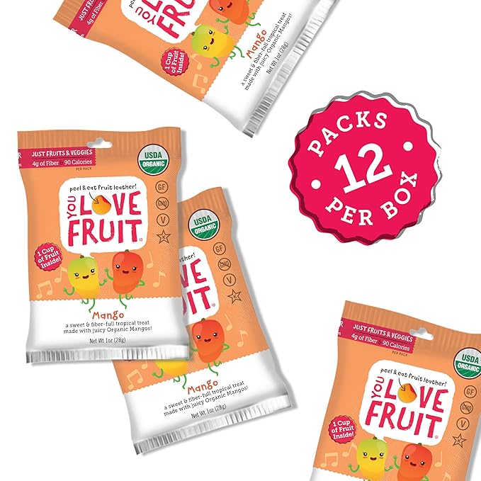 YOU LOVE FRUIT - MANGO All Natural Fruit Snacks, Healthy Snack Pack, Real Fruit! Gluten Free, Non GMO, Vegan, Low Carb, Low Fat, Kosher, Variety Pack, Great For Adding To Gift Box, 1.0 oz (Pack of 12)