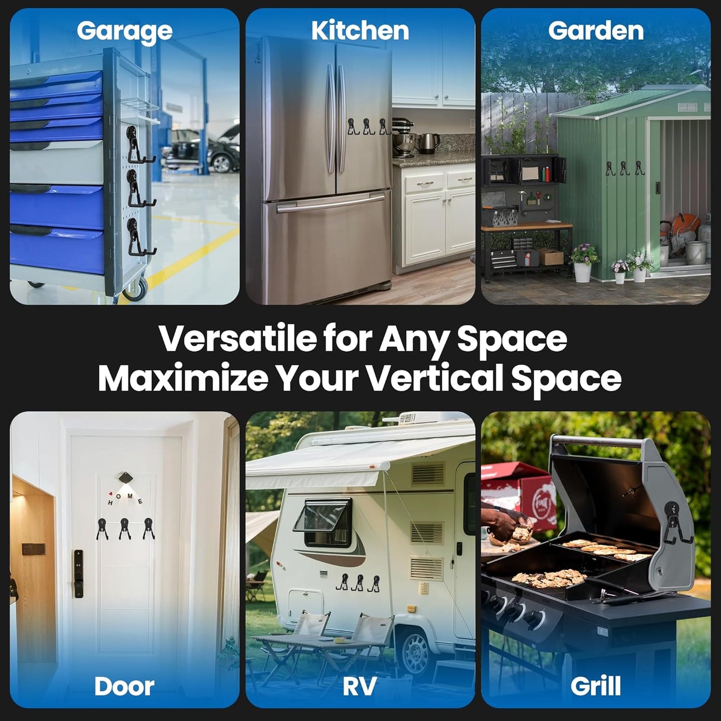 4 Pack Large Magnetic Hooks Heavy Duty Extra Strong Magnetic Garage Hooks Big NdFeB Industrial Magnet Hooks Magnetic Utility Storage Holder Organization with Anti-Slip Coating for Hanging Garden Tool