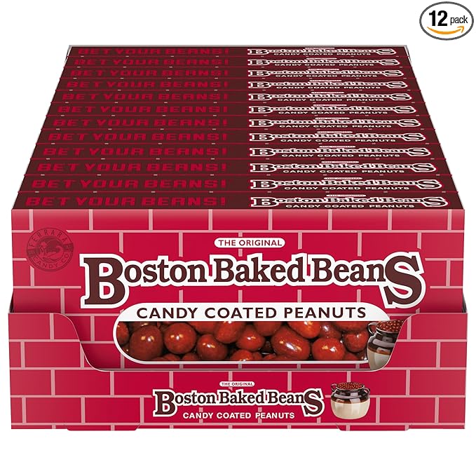 Wonka Boston Baked Beans, Candy-Coated Peanuts, Sweet & Salty, 4.3 Ounce Theater Candy Boxes (Pack of 12)