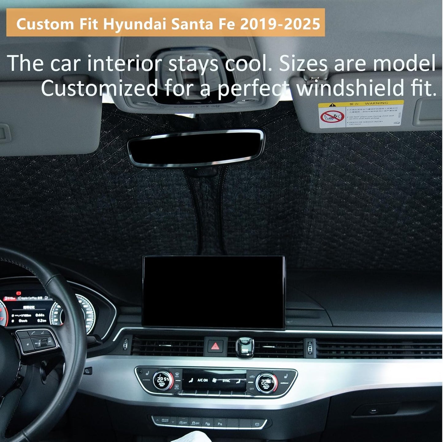 Car Windshield Sun Shade 5 Layers Thick for Hyundai Santa Fe SUV 2019-2024 2025 - Front Window Sunshade Sun Visor Accessories - Protector Vehicle Reflect UV Sun and Heat
