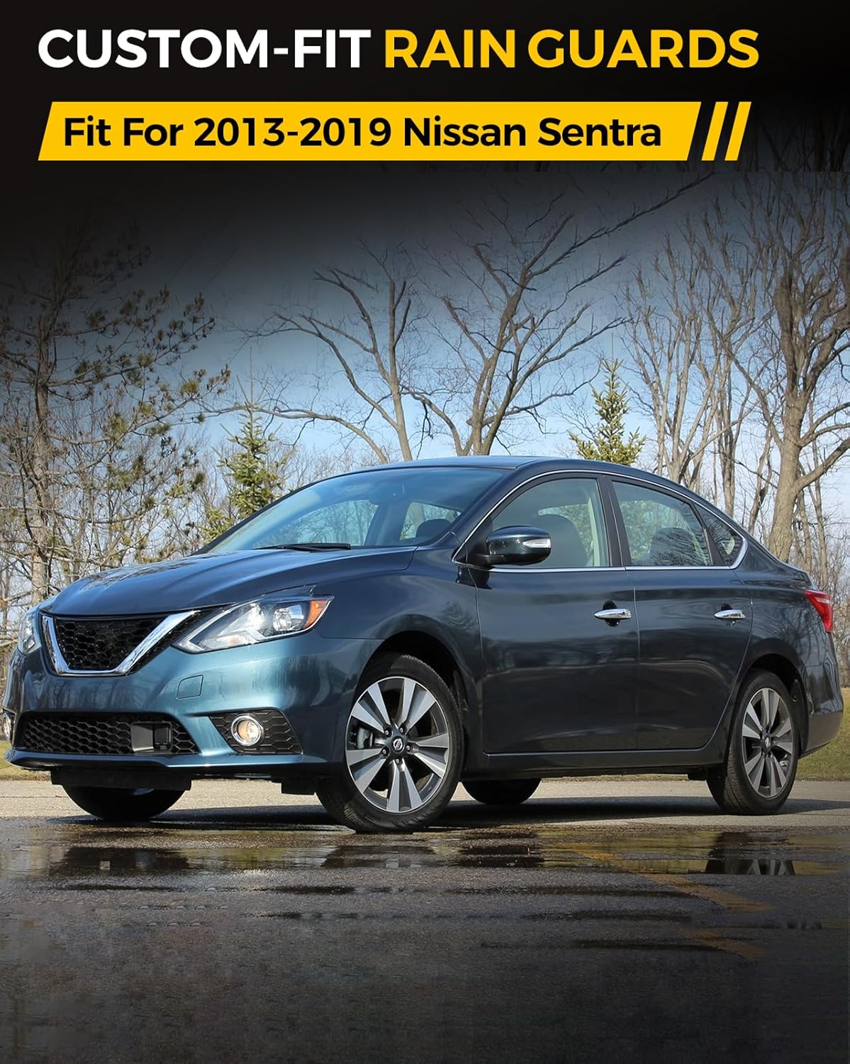 Rain Guards for Car Windows, Tape-On Window Visors Rain Guards Fit for 2013-2019 Nissan Sentra, Window Deflectors, Vent Visors for Nissan Car Accessories, 4 Pieces